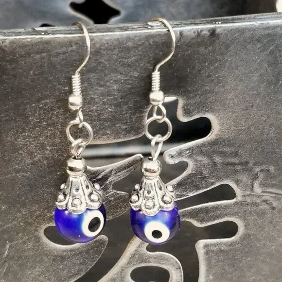 Evil Eye Cobalt Blue White Black Silver Turkish Glass Talisman Protection Handcr - Picture 4 of 4